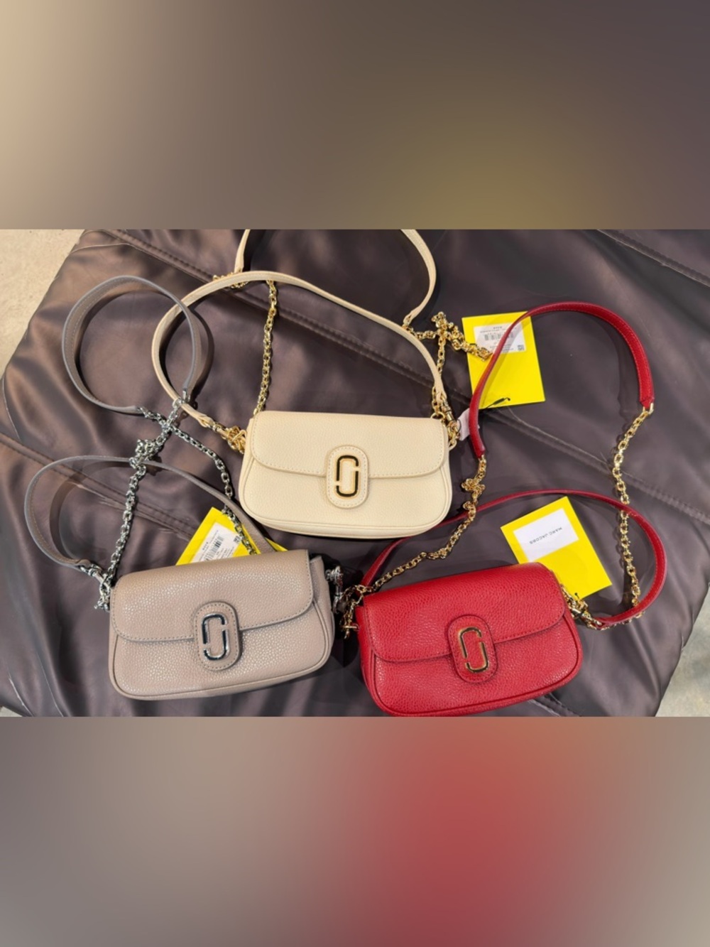 Marc Jacobs Small Leather Crossbody Bag in Red, Beige, Taupe